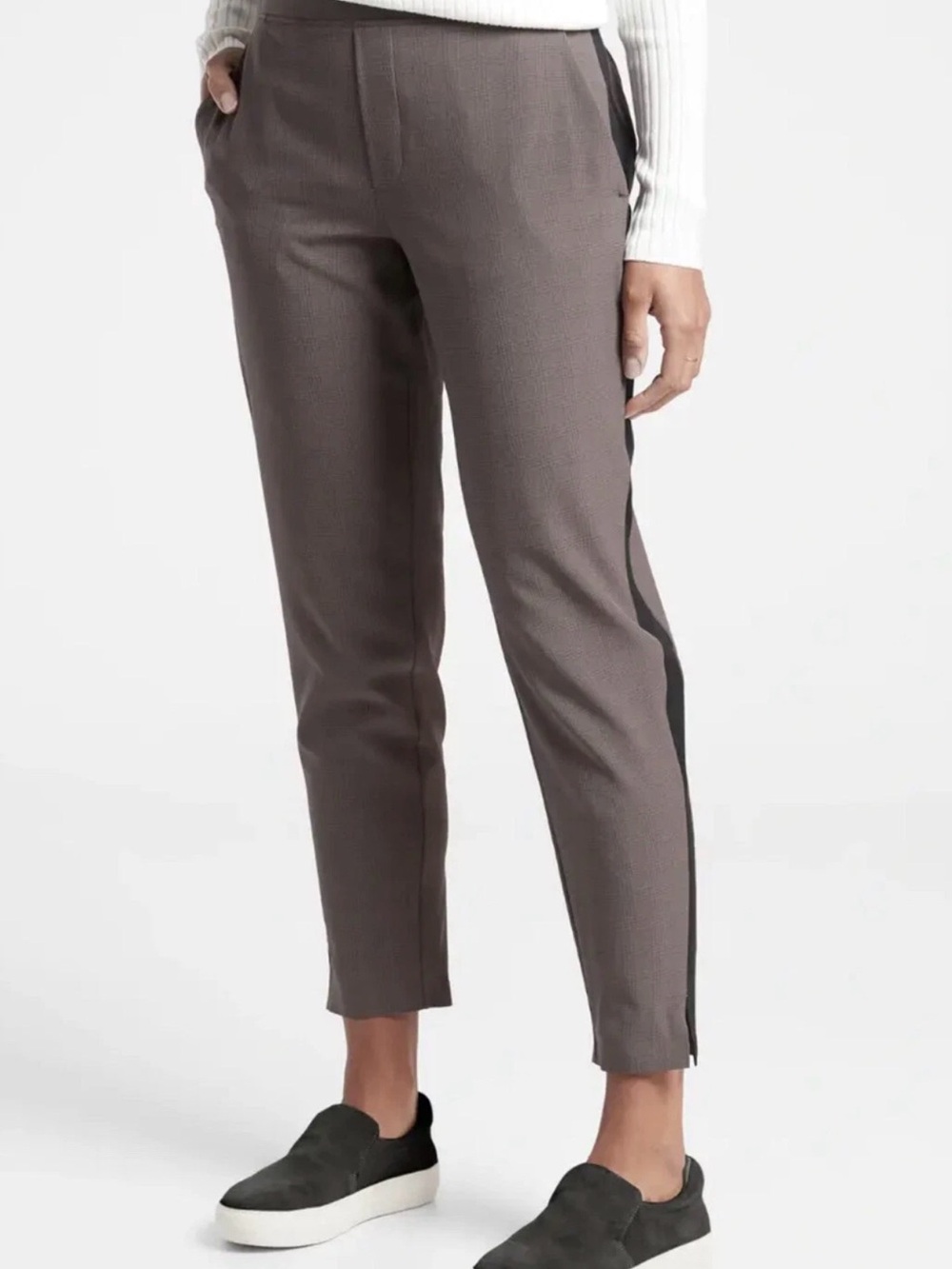 Athleta Brooklyn Ankle Pant Brown Plaid Sz 0 Work Travel Stretch